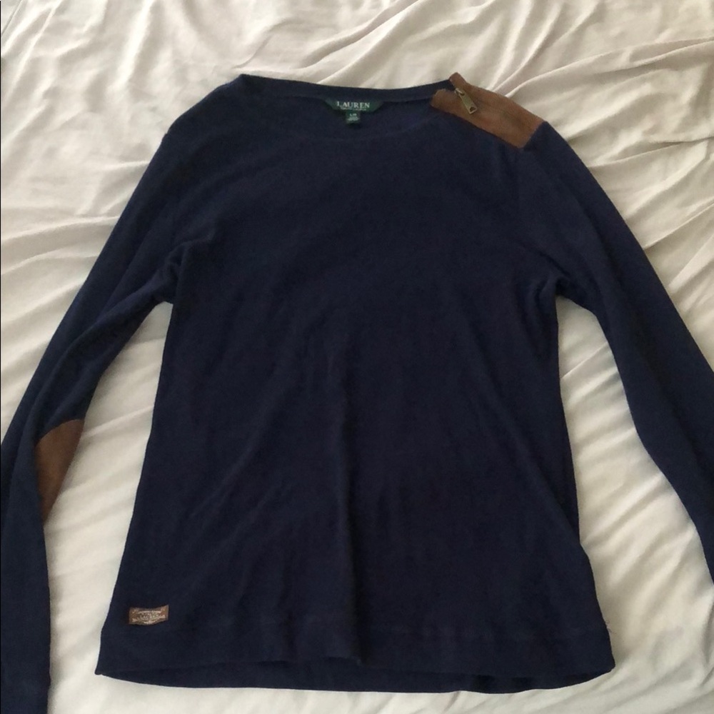 Lauren Ralph Lauren Navy Top with Brown Zipper Detail